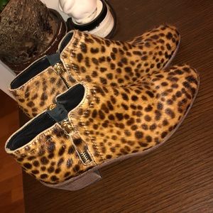 Boden leopard leather & calf hair ankle boot